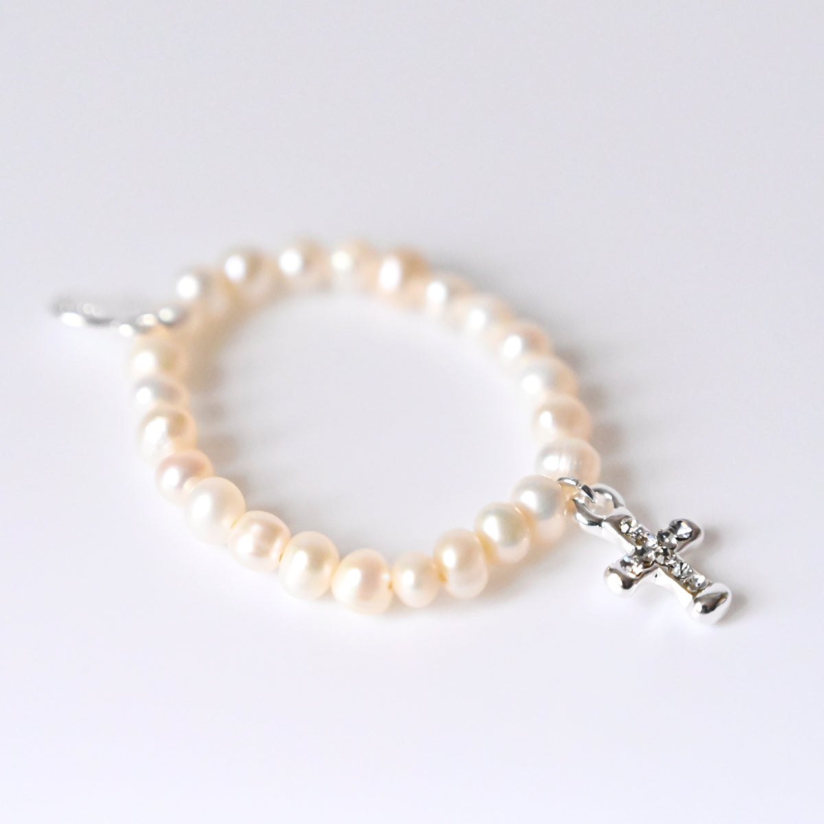 Pearl Christening Cross Baby Bangle