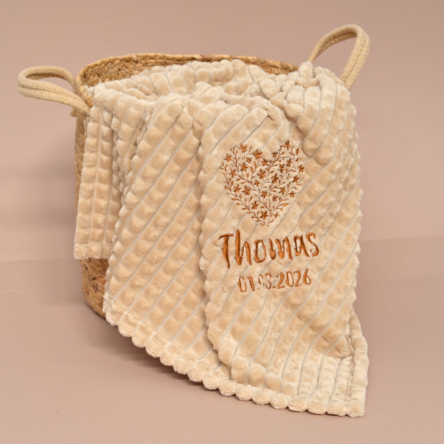 Personalised Floral Heart Embossed Baby Blanket