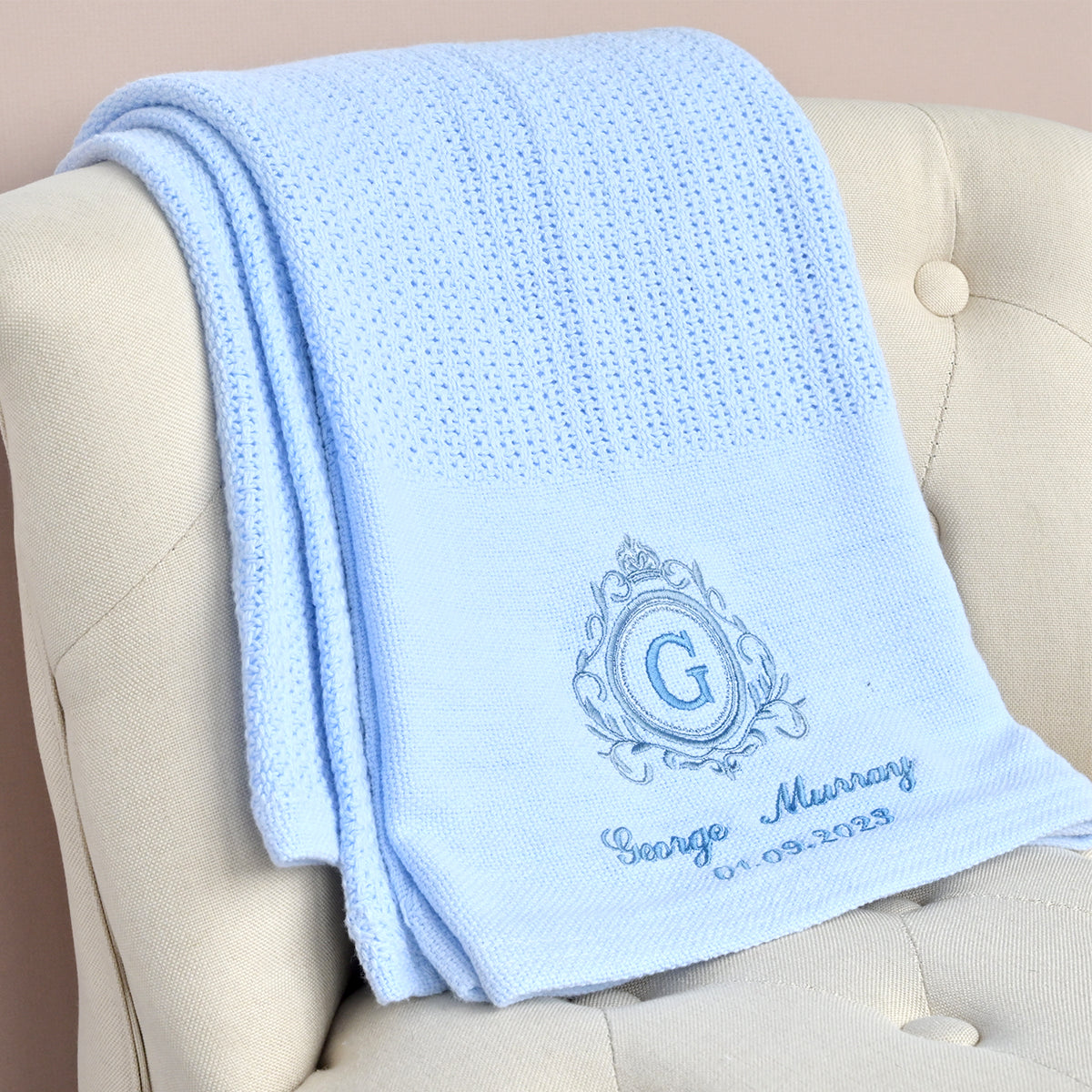 personalised blue cellular baby blanket