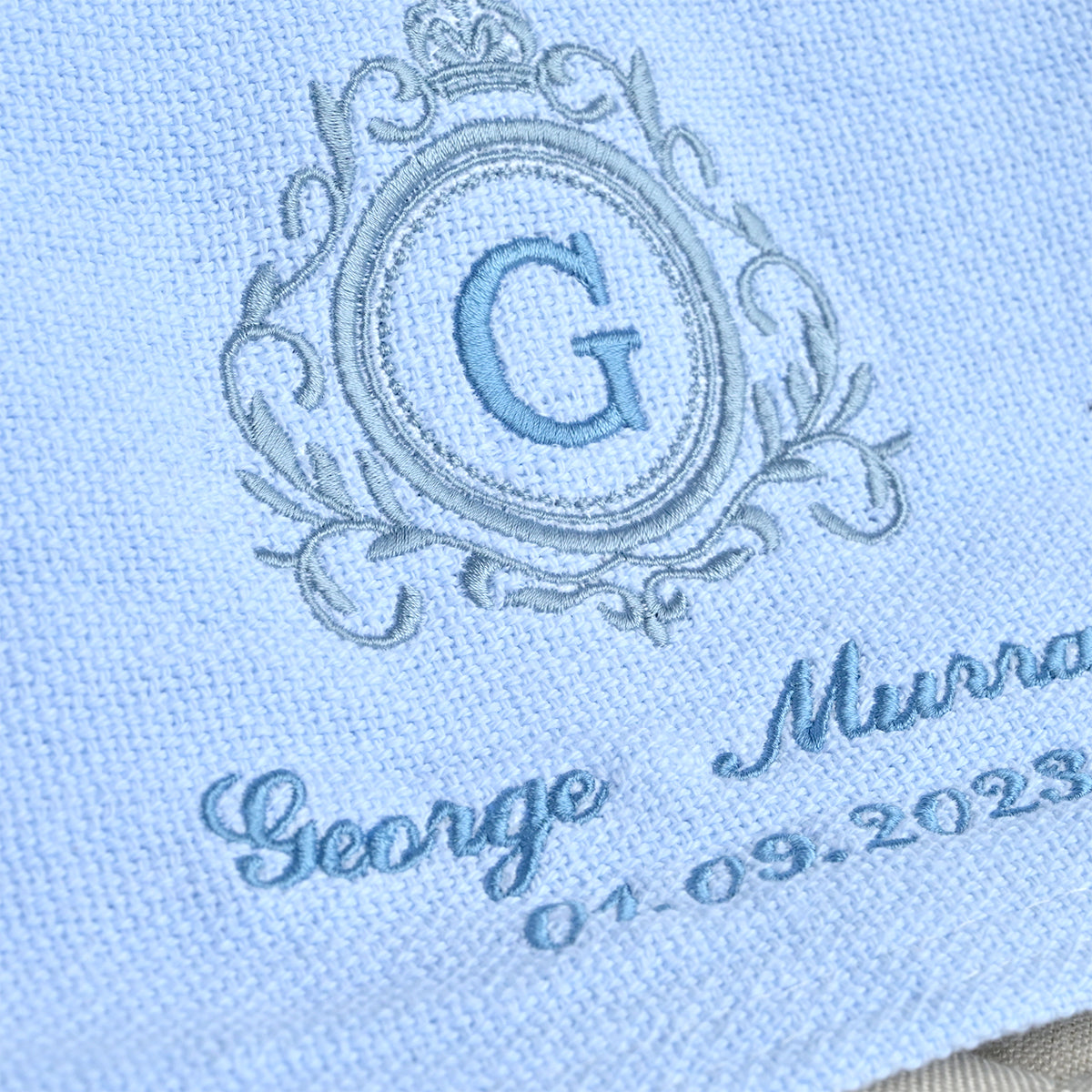 monogram peronalised baby blanket blue