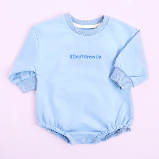 Baby Blue Sweatshirt Romper With Hashtag
