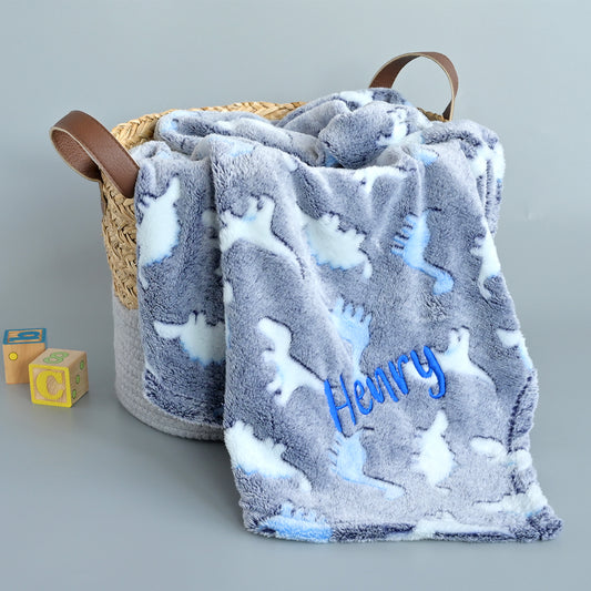 Personalised Blue Dinosaur Baby Blanket