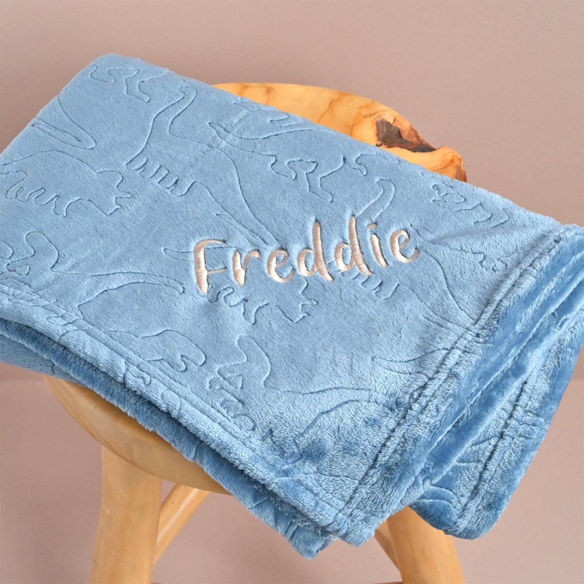 Personalised Dinosaur Embossed Blue Blanket