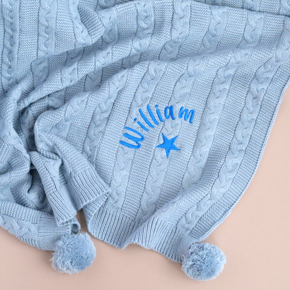 personalsied ntted blue baby blanket