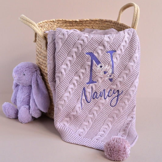personalised knitted bay blanket