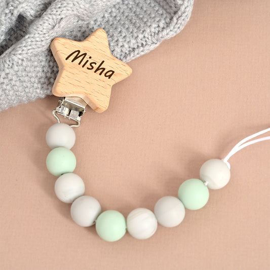 Personalised Star Shaped Baby Green Pacifier Clip