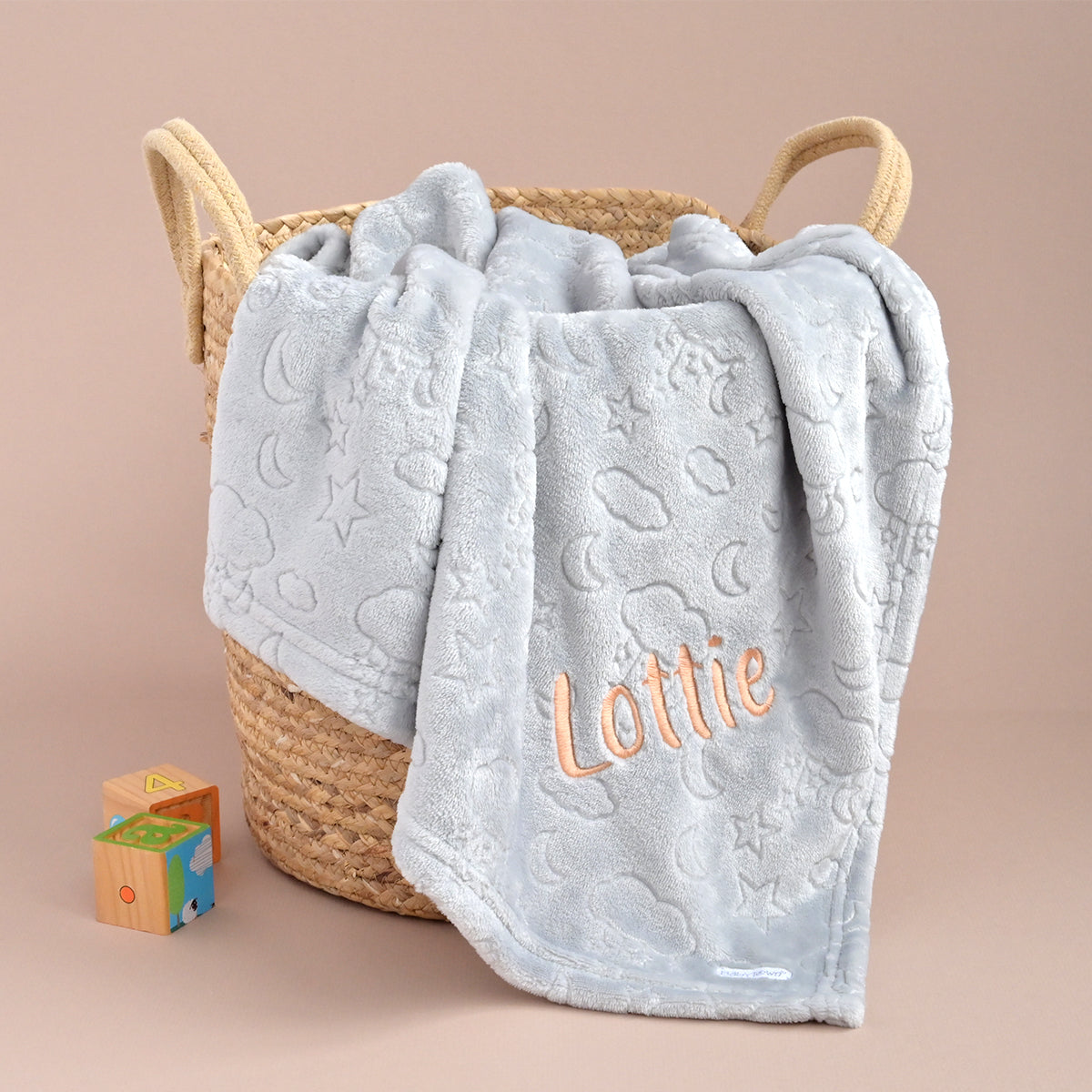 Personalised Moon And Star Fleece Grey Blanket