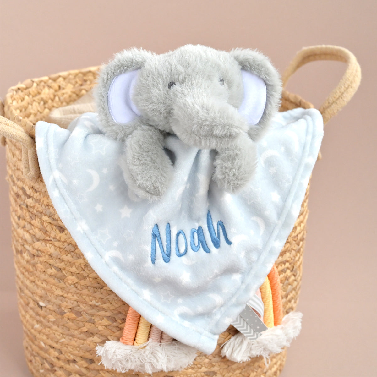 Personalised Grey Elephant Comforter, Moon Print