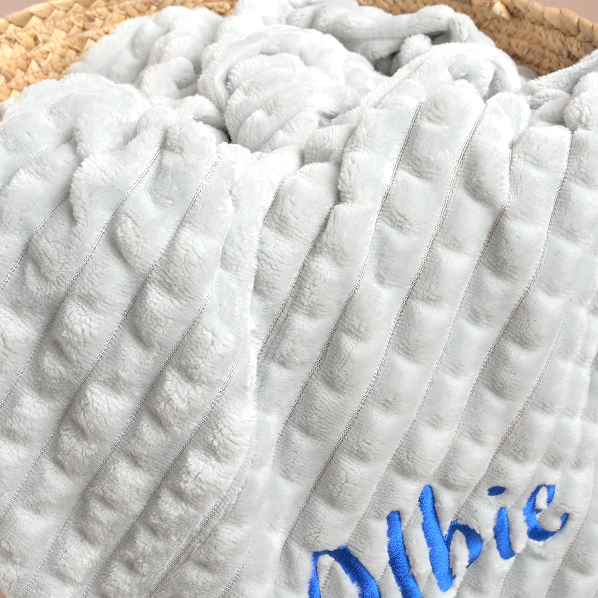 embroidered personalised grey baby blanket