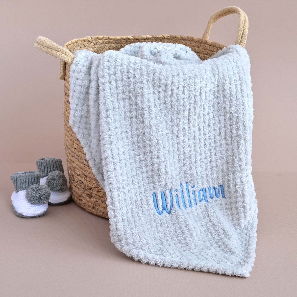 grey honeycomb baby blanket with name