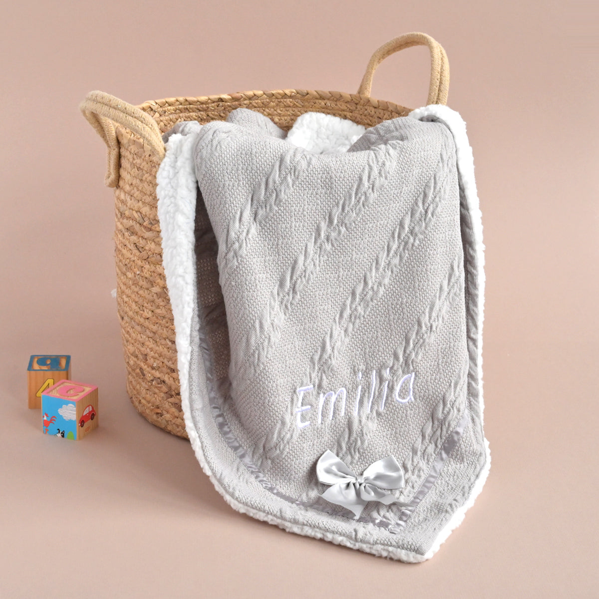personalised grey knitted baby blanket
