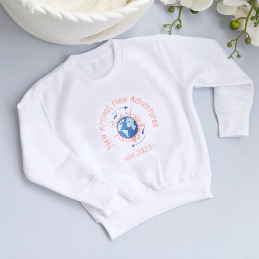 Kids Slogan Sweatshirt "New Arrival, New Adventure"