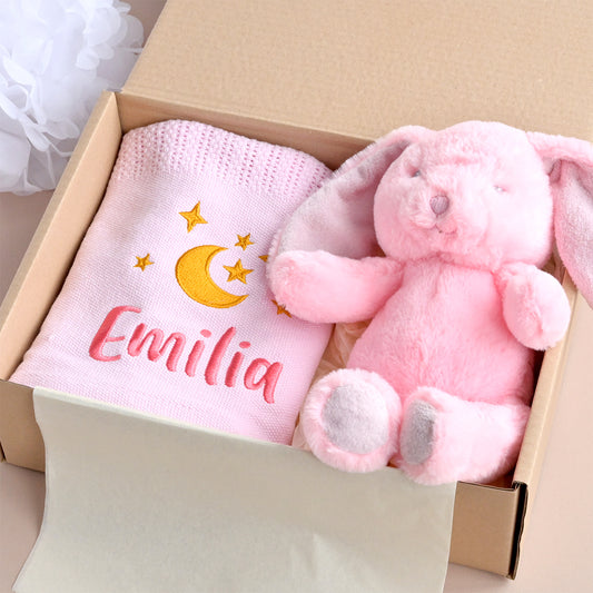 personalised cellular baby blanket with a bunny