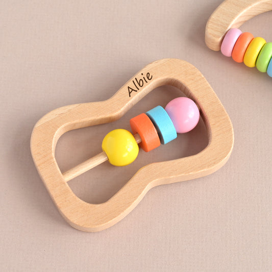 personalised bead wooden teether for baby