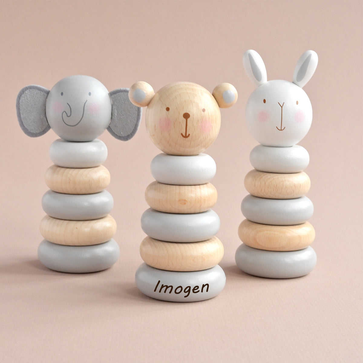 personalised wooden teddy stacker toy