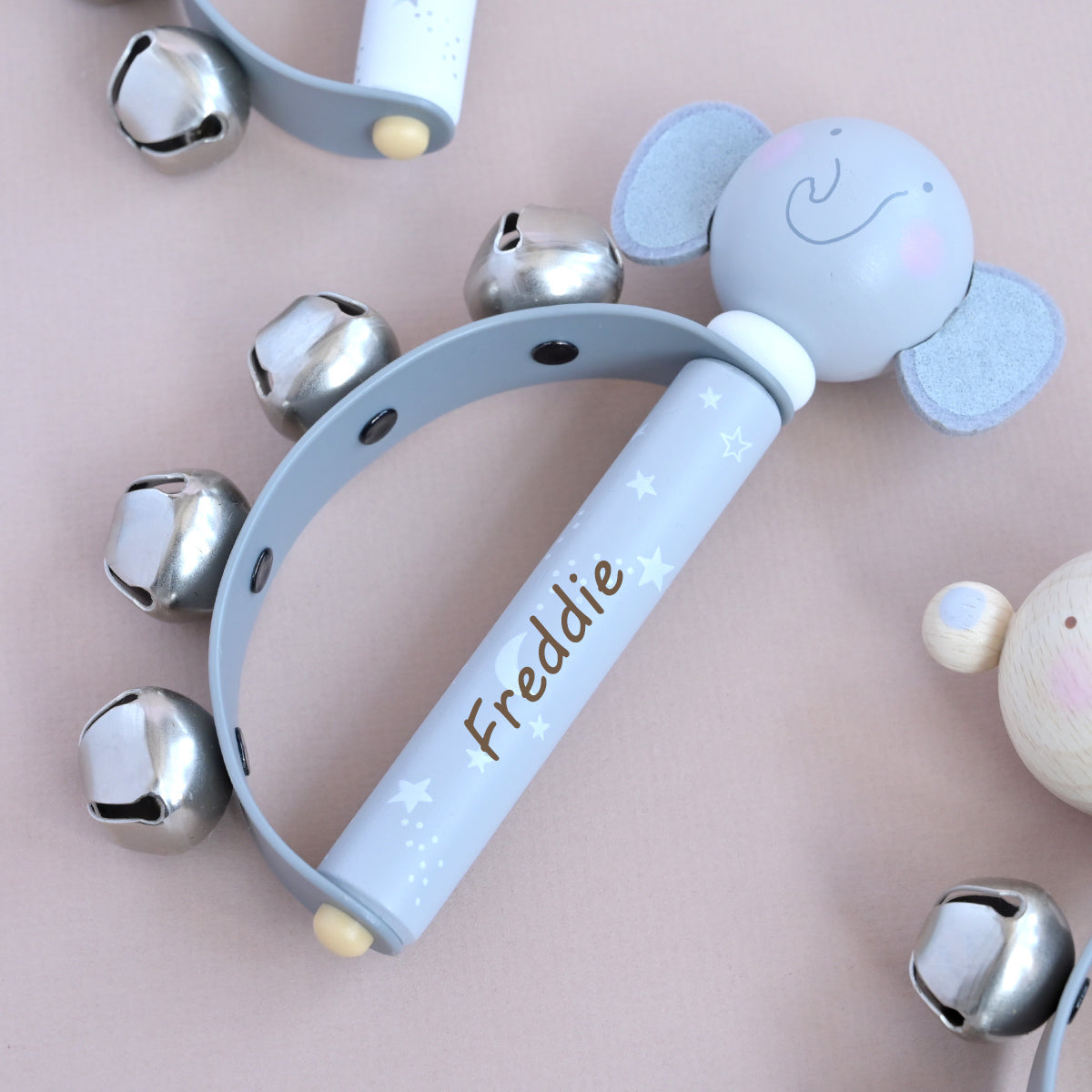 Personalised Wooden Elephant Hand Bell Toy