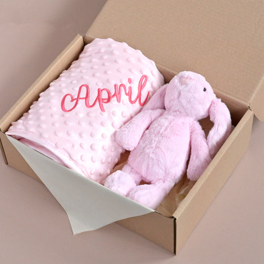 personalised bubble pink baby blanket set
