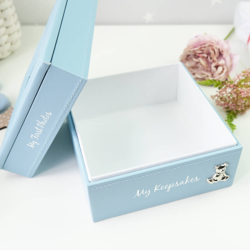Personalised Baby Keepsake And Photo Box In Blue