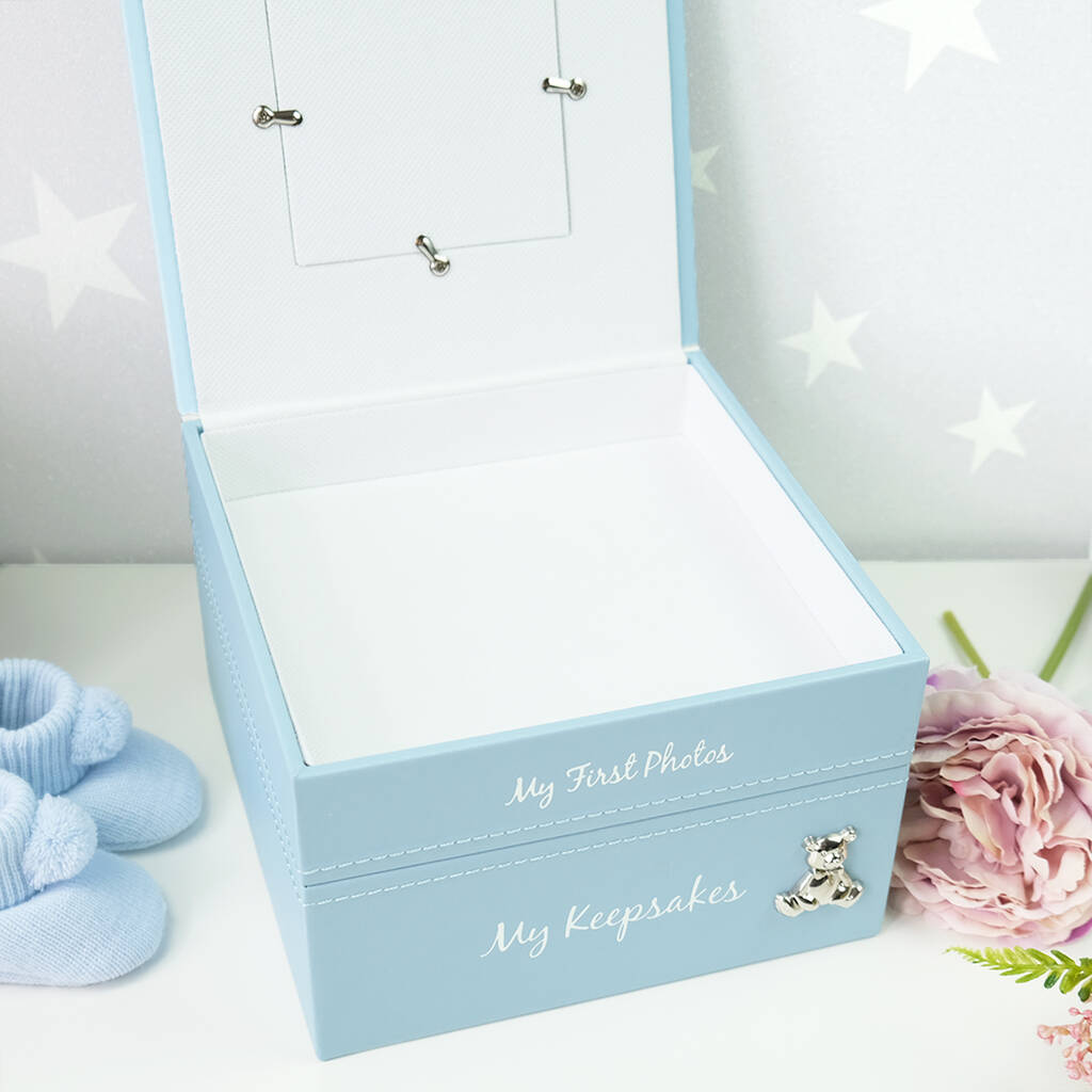 Personalised Baby Keepsake And Photo Box In Blue