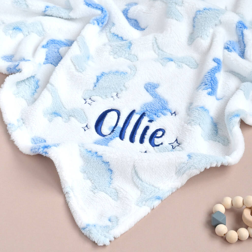 Personalised White Dinosaur Fleece Baby Blanket