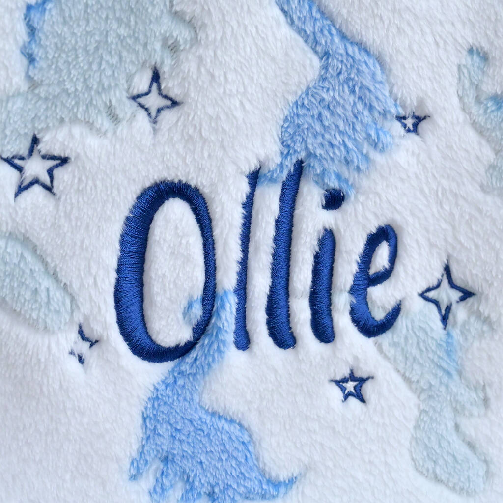 Personalised White Dinosaur Fleece Baby Blanket