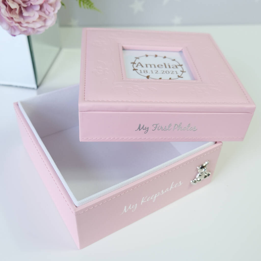 Personalised Baby Keepsake And Photo Box In Pink