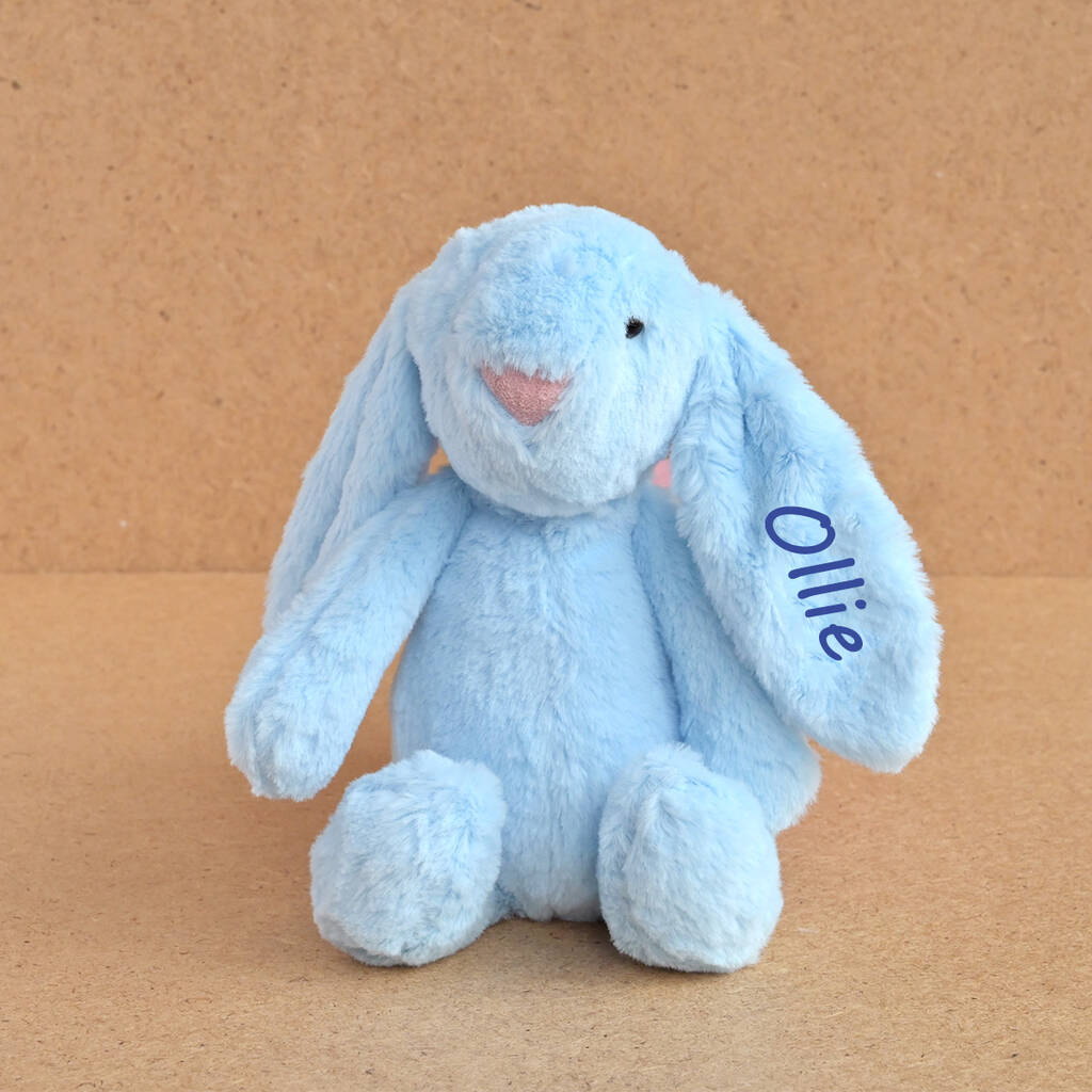 personalised blue plush baby bunny