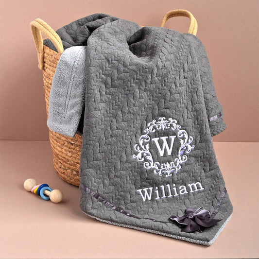 Personalised Grey Cable Initial Blanket
