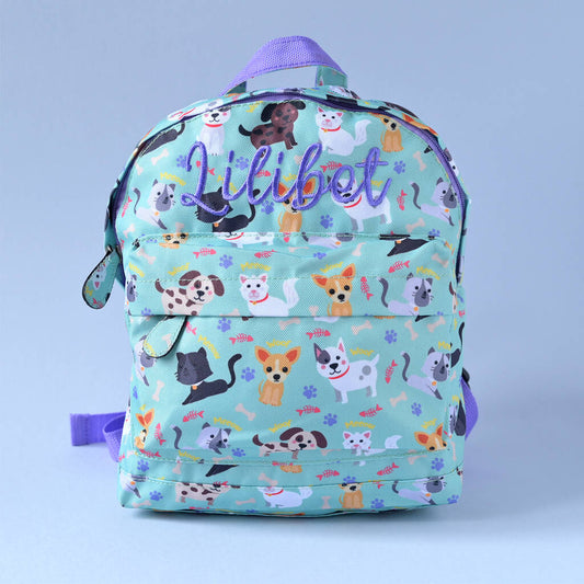 Kids Personalised Cats & Dogs Backpack