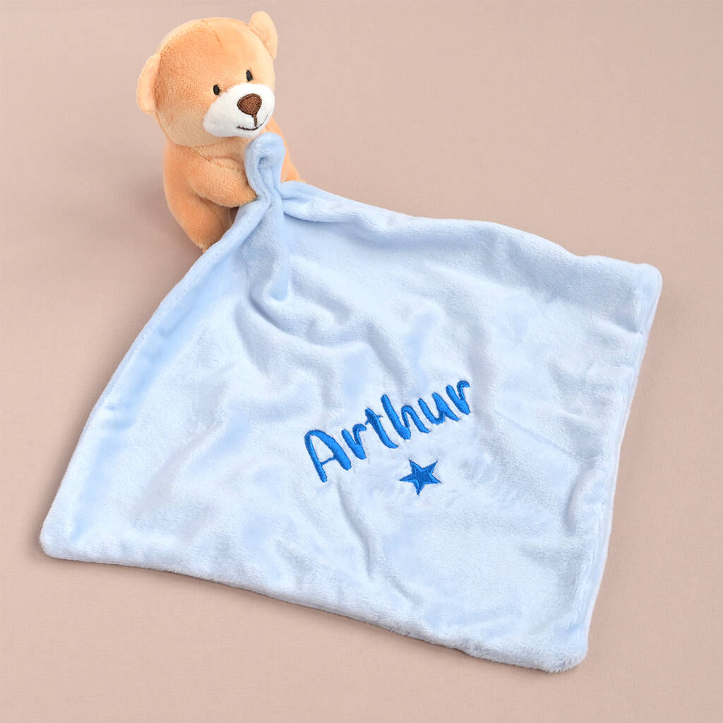 Personalised Blue Teddy Comforter For Baby