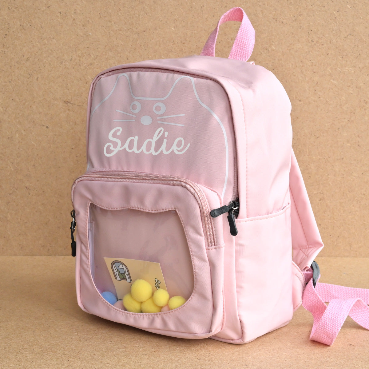 Personalised Kids Cat Pink Backpack