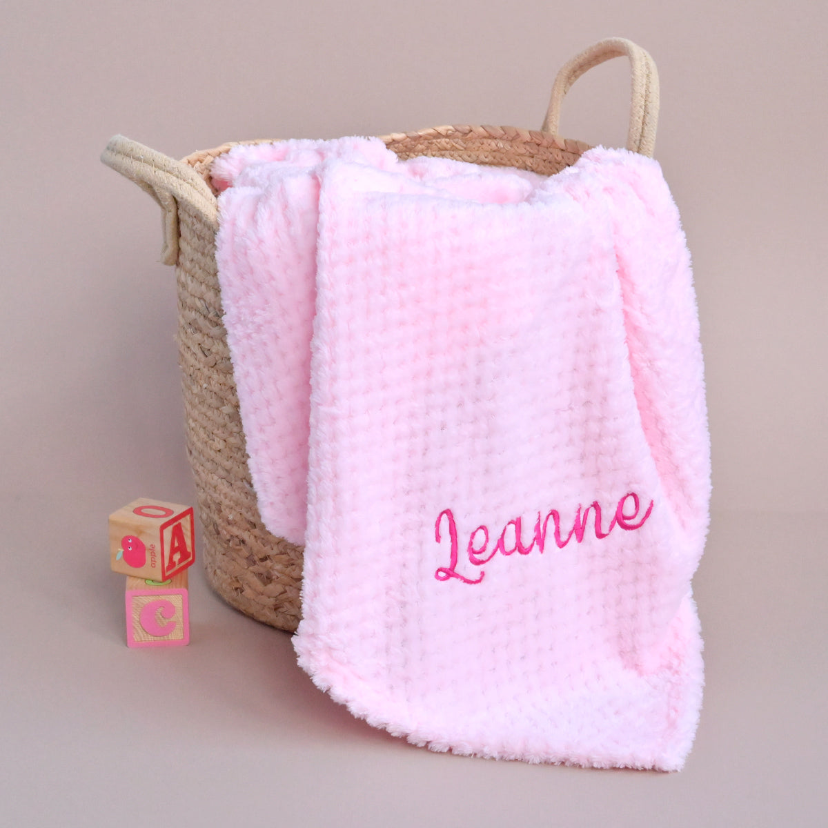 personalised pink soft waffle blanket