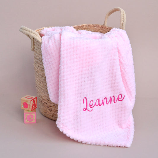 personalised pink soft waffle blanket