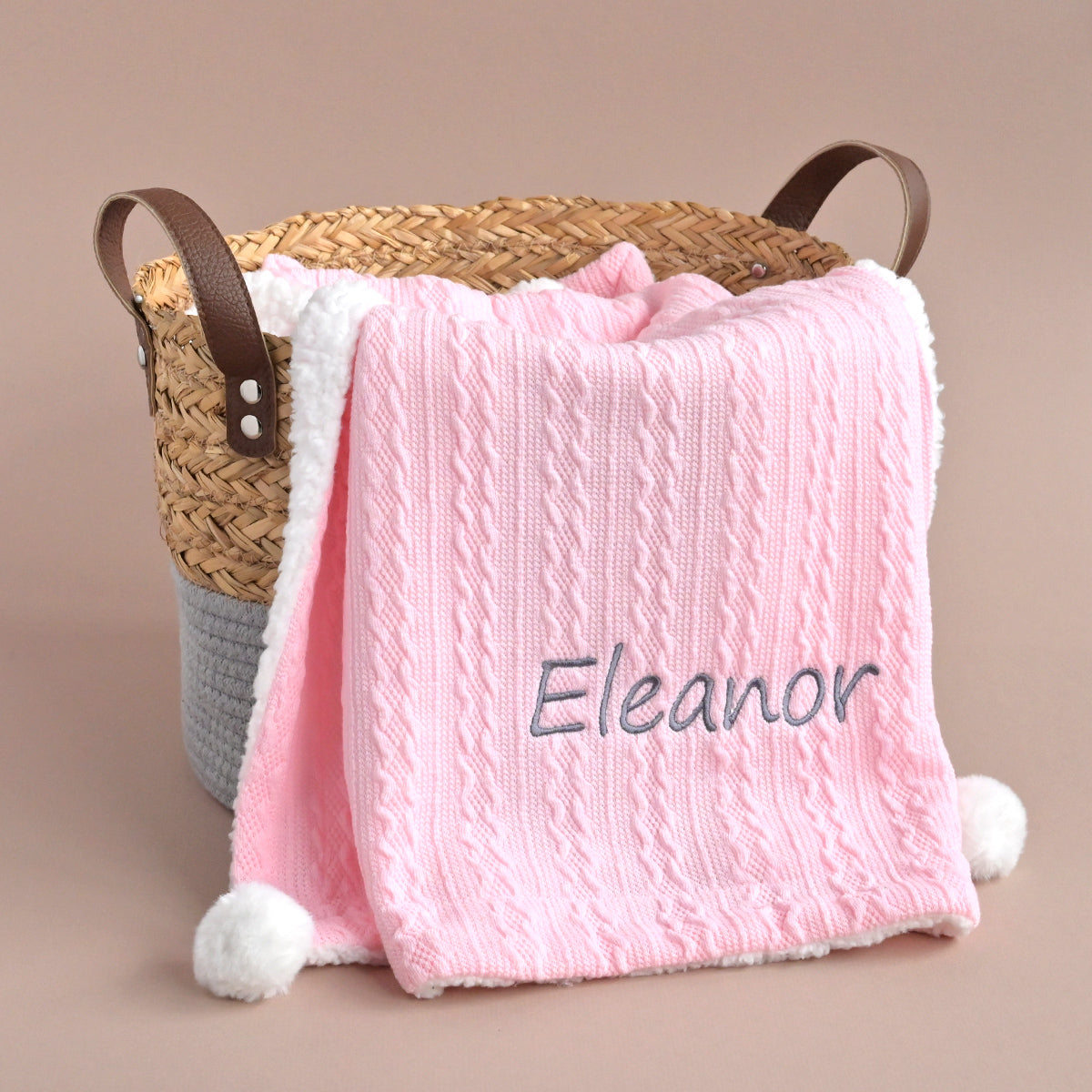 personalised knitted pink baby blanket