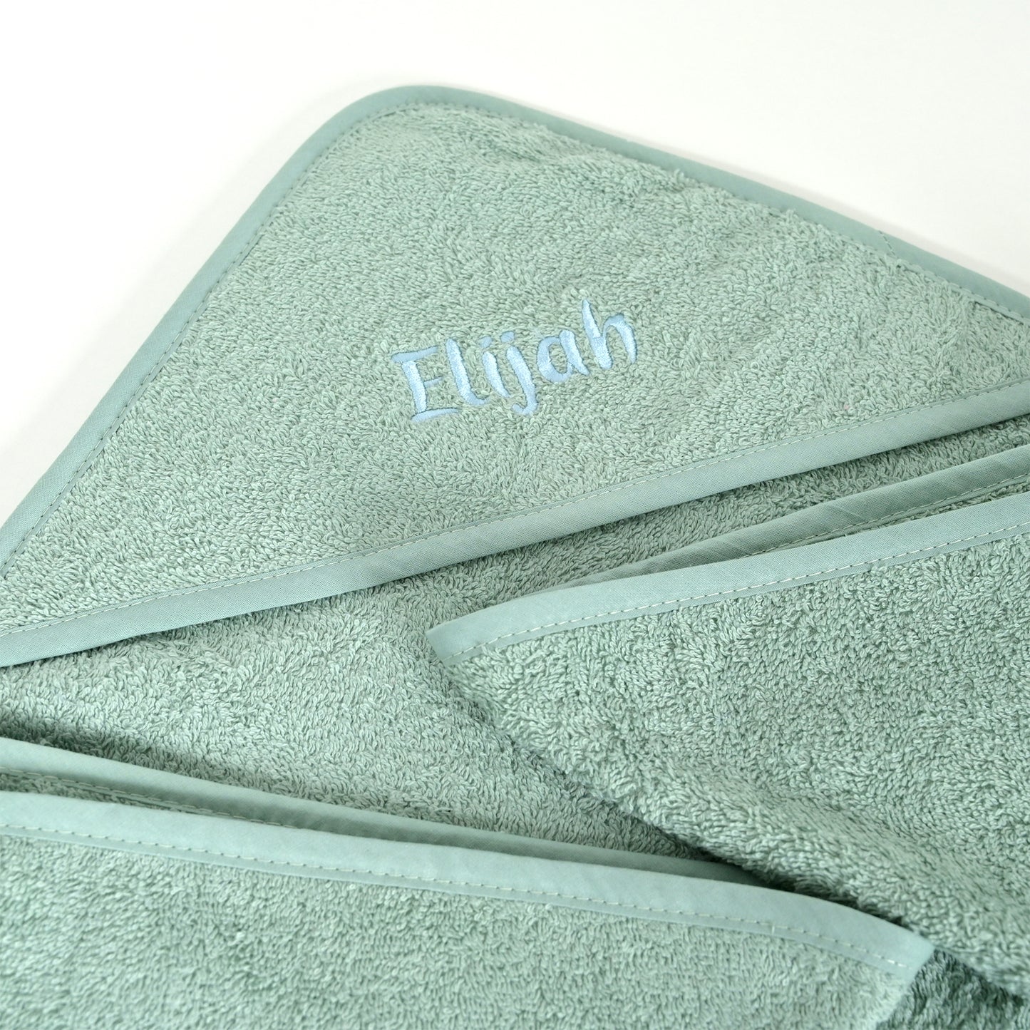 Personalised Sage Green Hooded Baby Towel