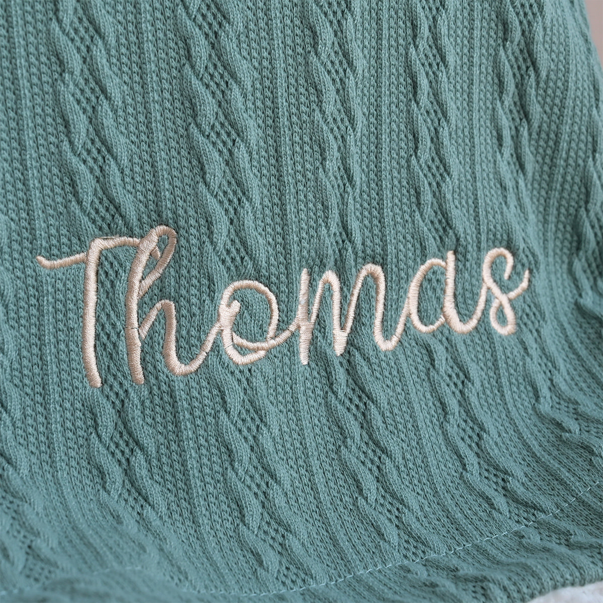 Personalised Sage Green Knitted Blanket