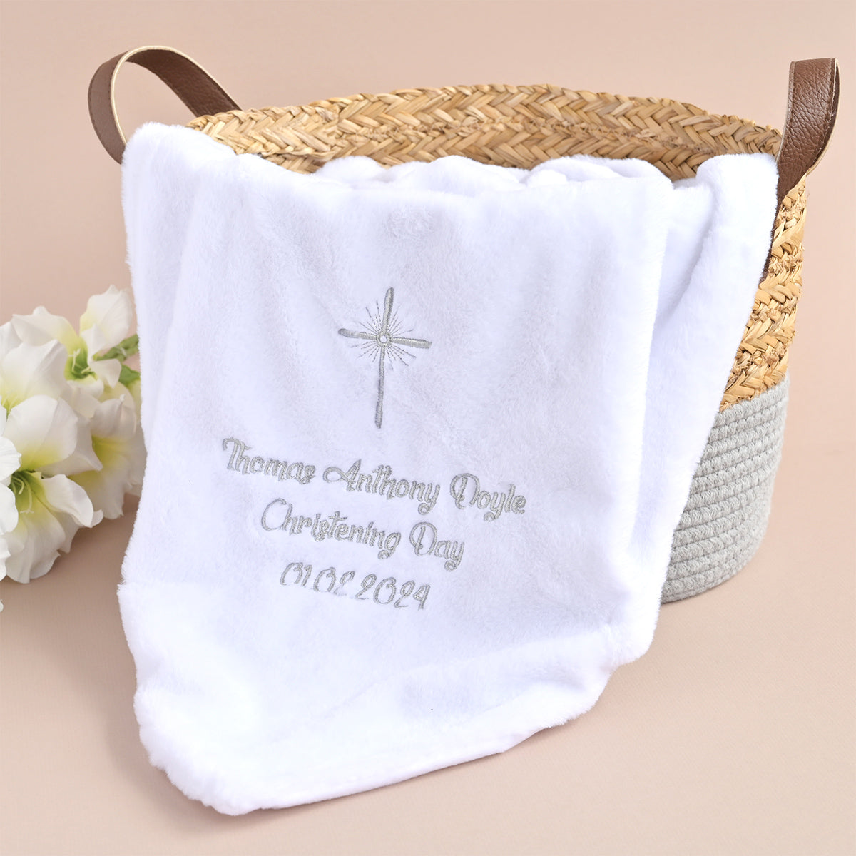 Personalised Faux Fur Christening Blanket
