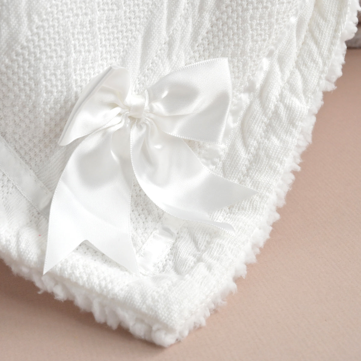 Personalised White Bow Knitted Blanket