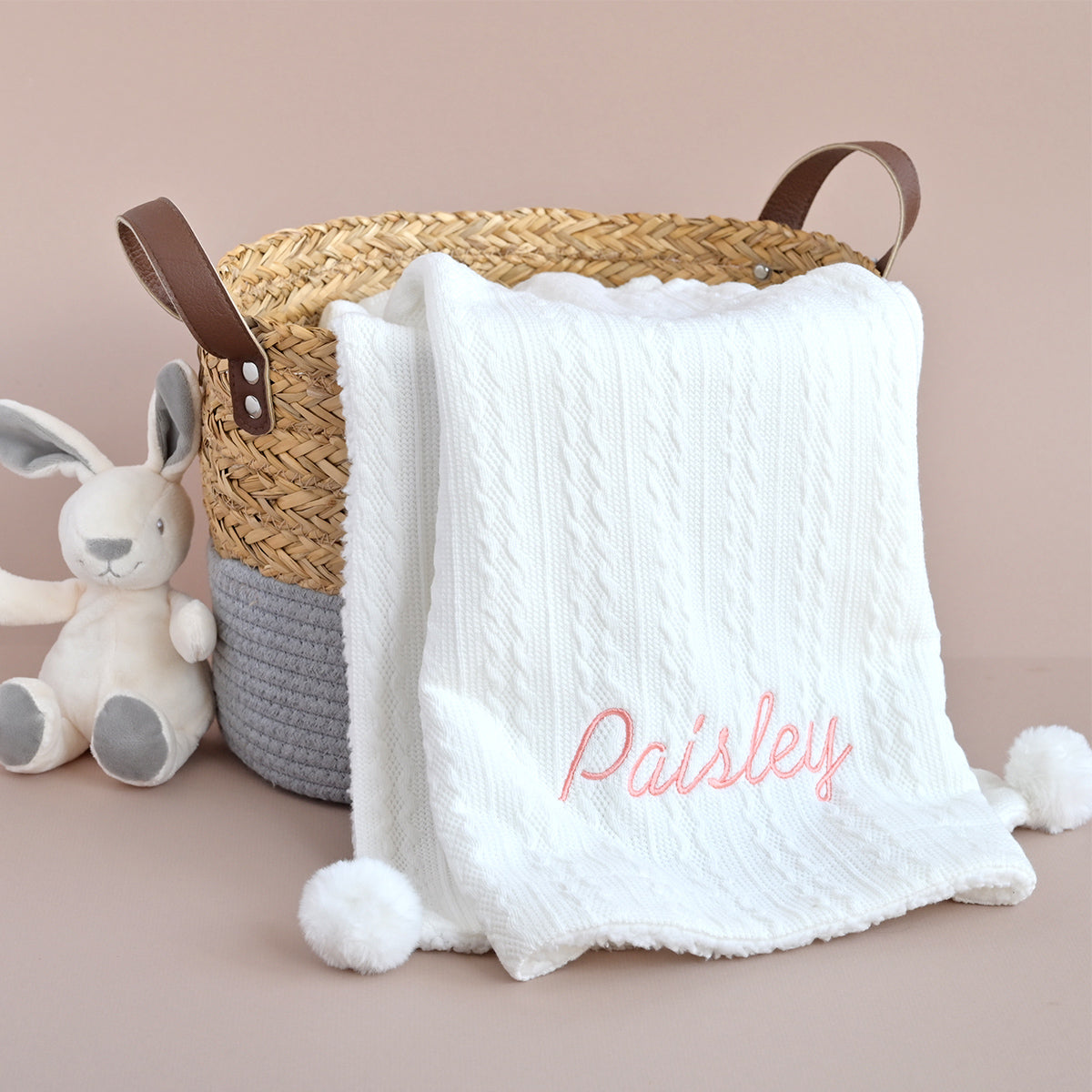 embroidered personalised knitted baby blanket