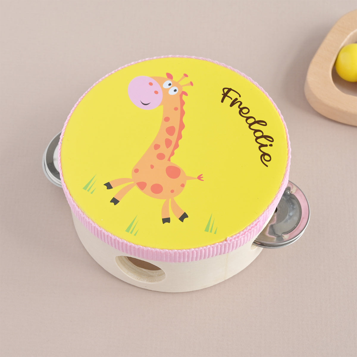 personalised giraffe wooden tambourine