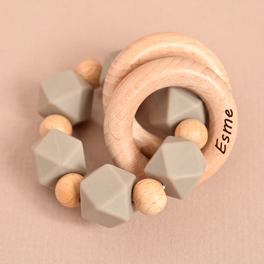 Personalised Grey Baby Teether Ring