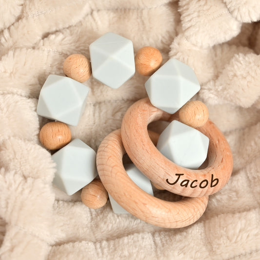Personalised Light Blue Baby Teether Ring