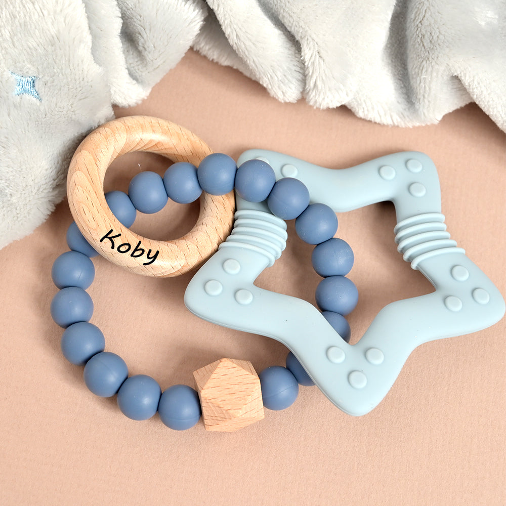 Personalised Blue Baby Silicone Teether