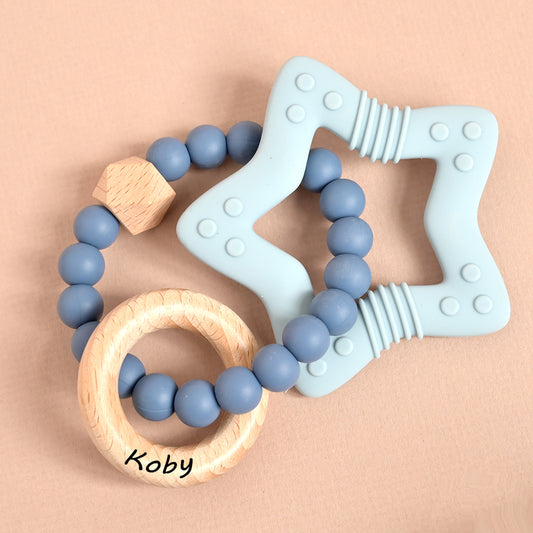 Personalised Blue Baby Silicone Teether
