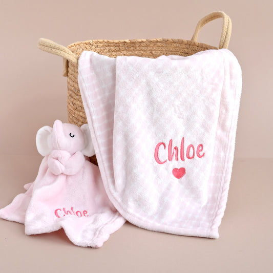 Personalised Pink Elephant Comforter and Blanket Set