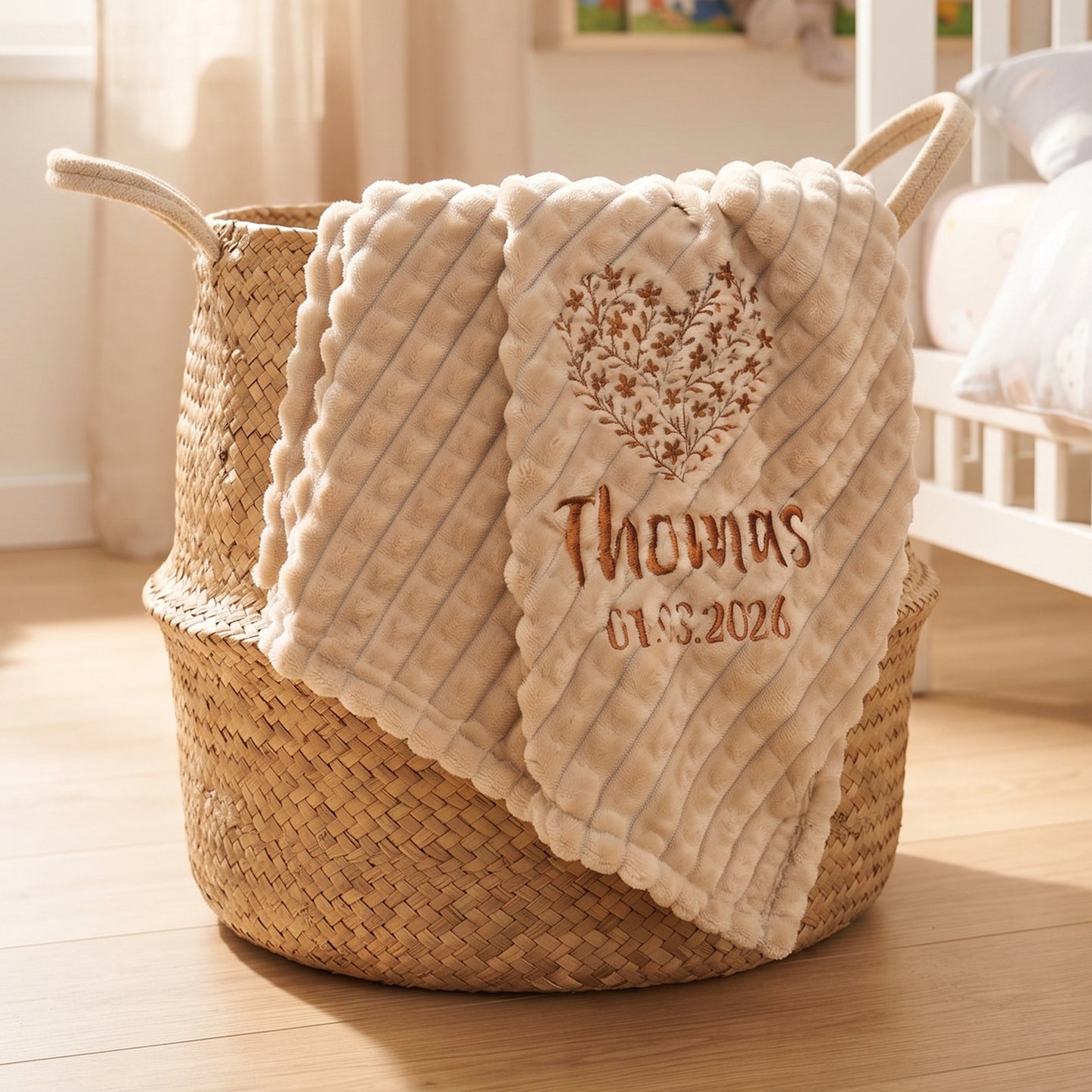 Personalised Floral Heart Embossed Baby Blanket