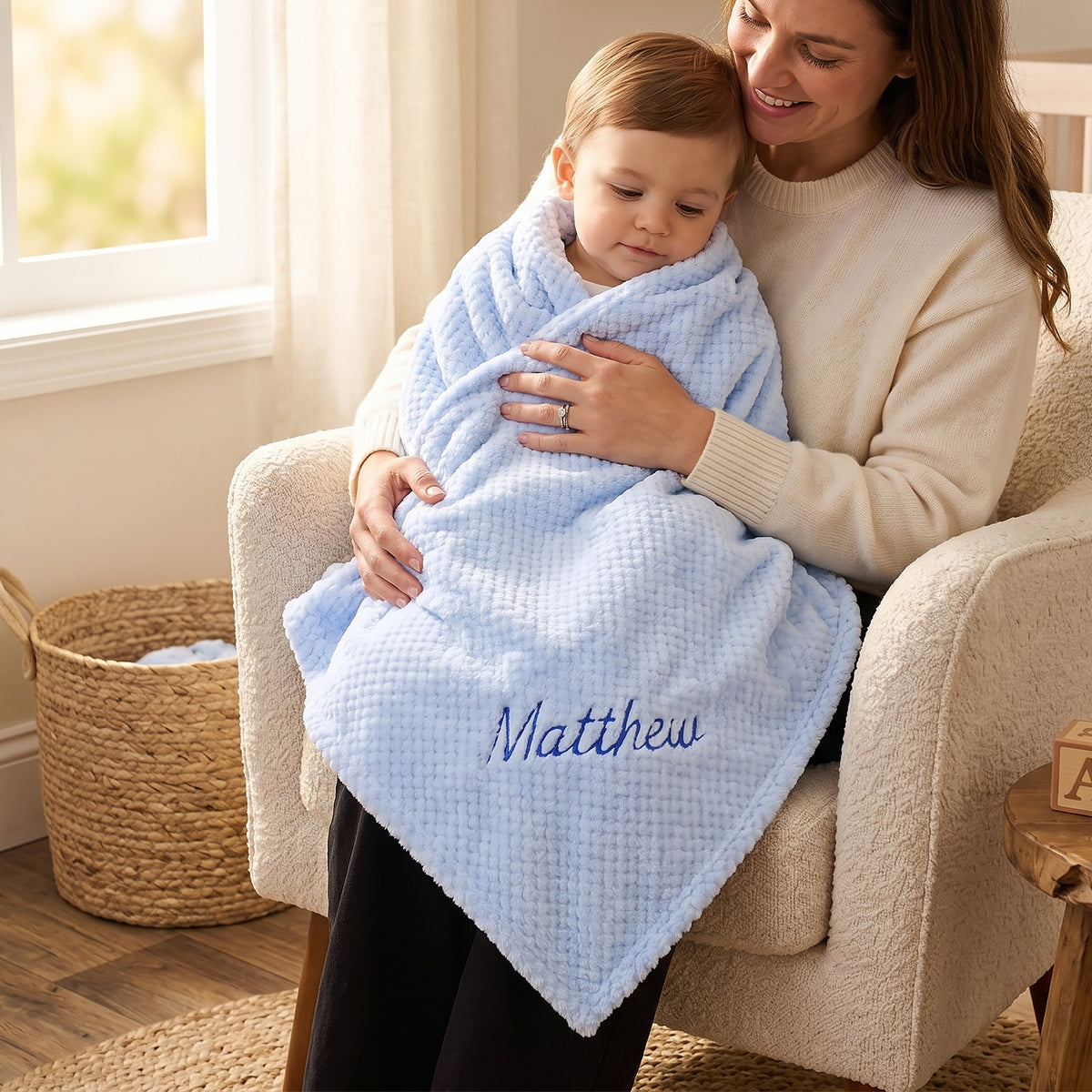 Personalised Blue Waffle Wrap Blanket