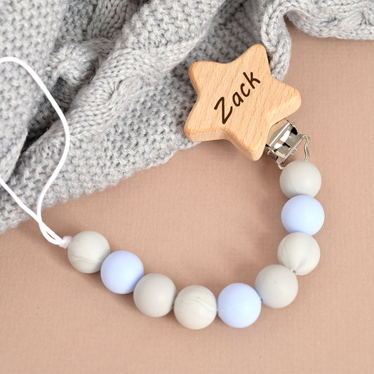 Personalised Star Shaped Baby Blue Pacifier Clip