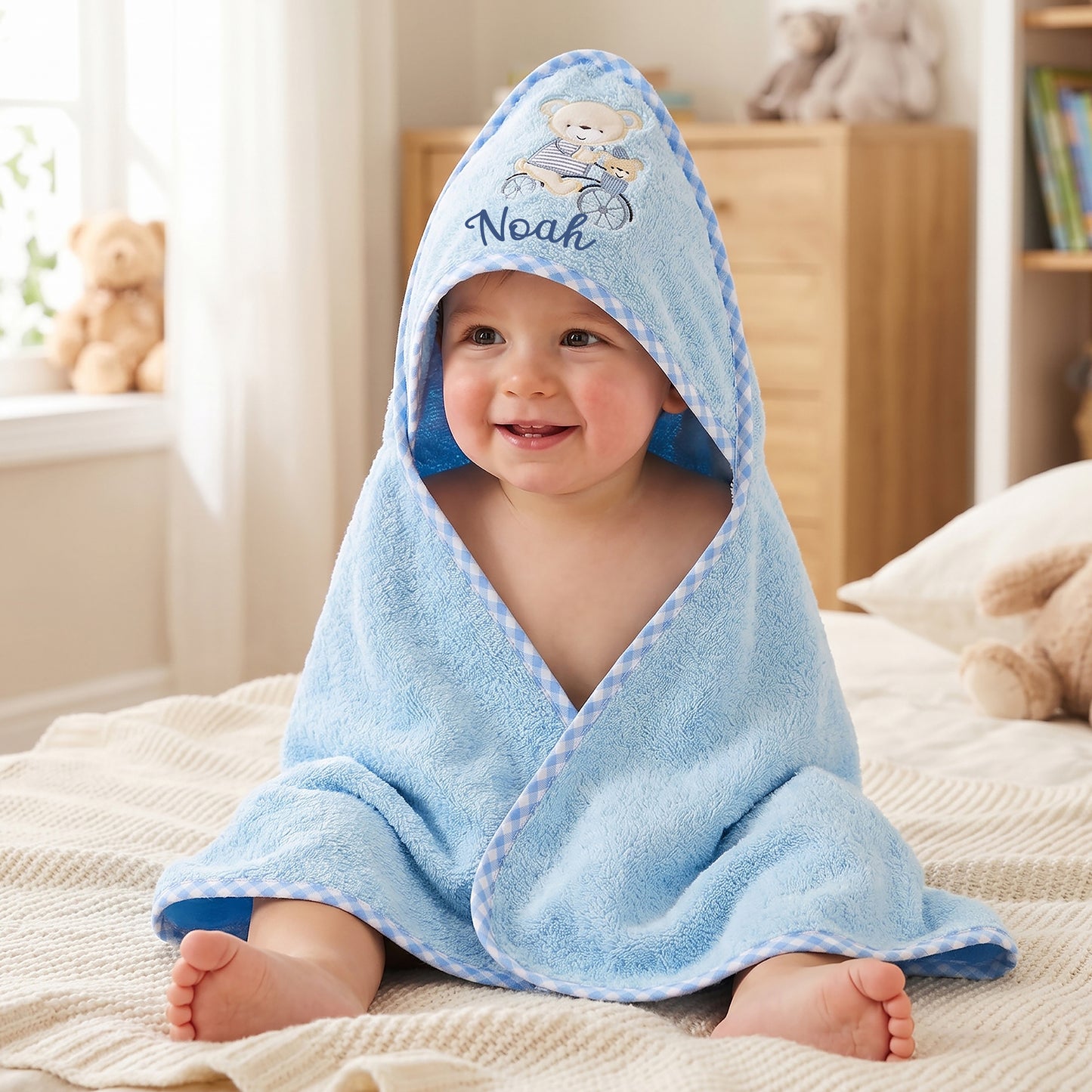Personalised Teddy Bear Hooded Baby Towel