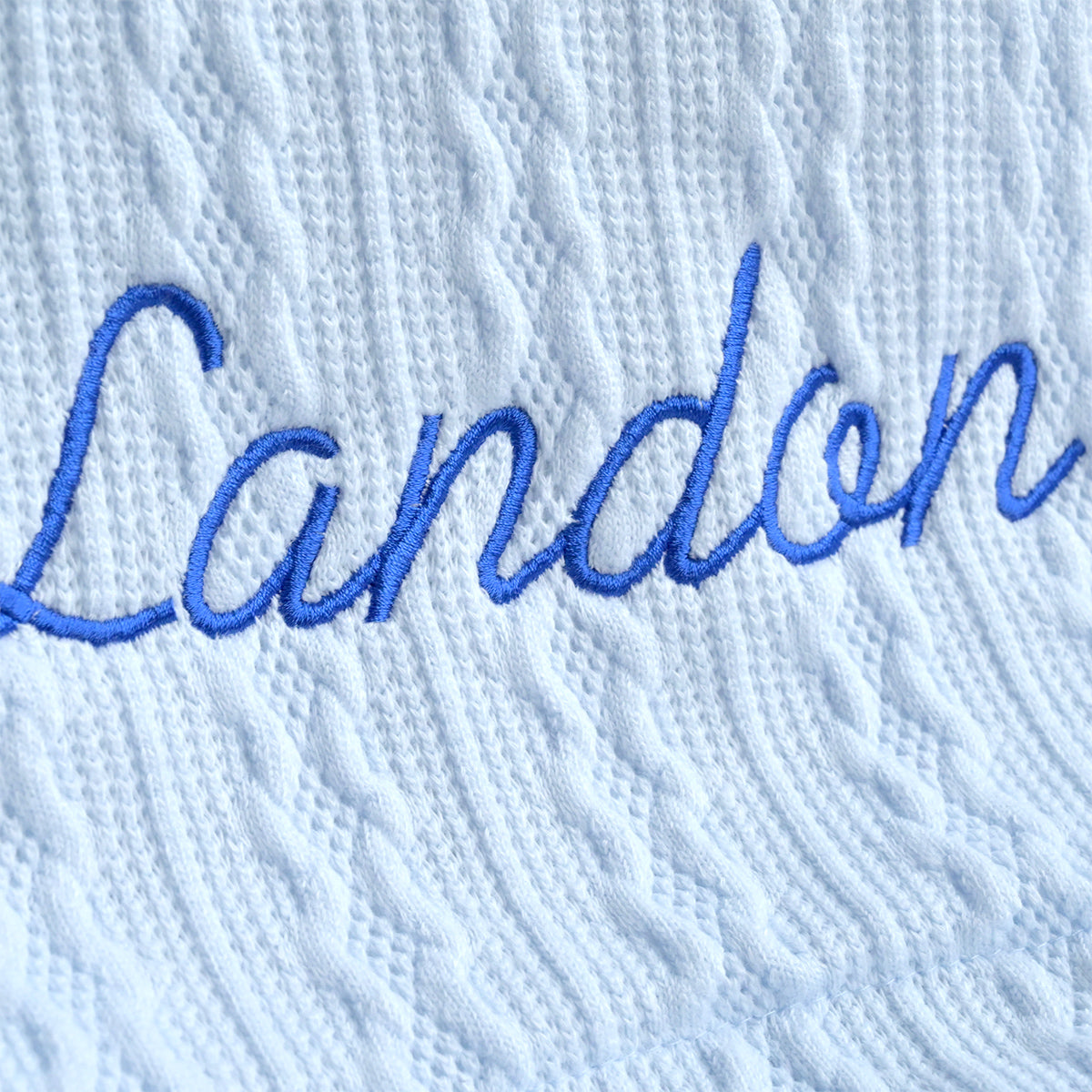 Personalised Knitted Baby Blue Blanket